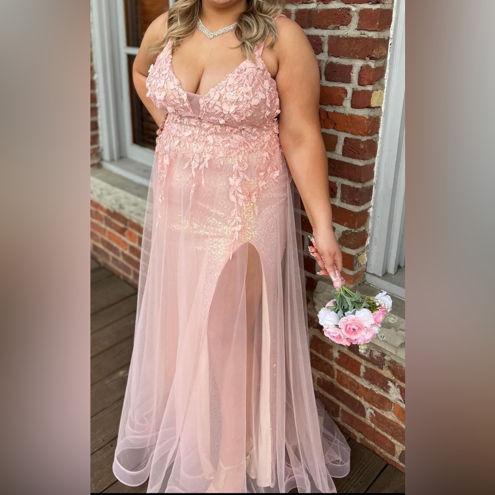 Ellie Wilde prom dress Size 14 Blush and iridescent sequins with sheer overlay